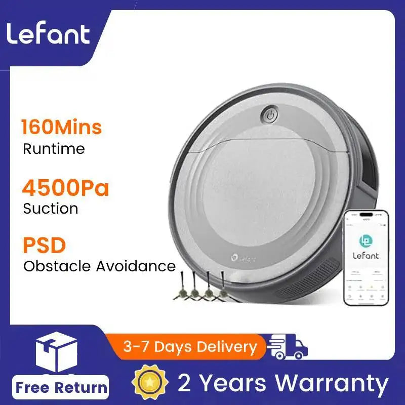 Lefant M310 Robot Vacuum Cleaner, 4500PA Powerful Suction, 180 Minutes, App/Alexa Control, Ideal for Pet Hair and Hard Floors