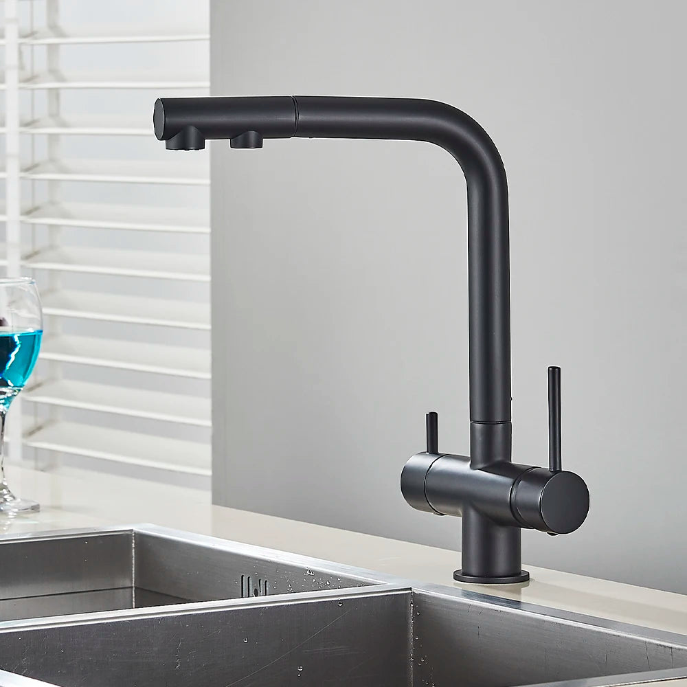 Chrome Filtered Faucet Brass Purifier Kitchen Faucet Dual Handle Drinking Water Vessel Sink Mixer Tap Torneira for Kitchen