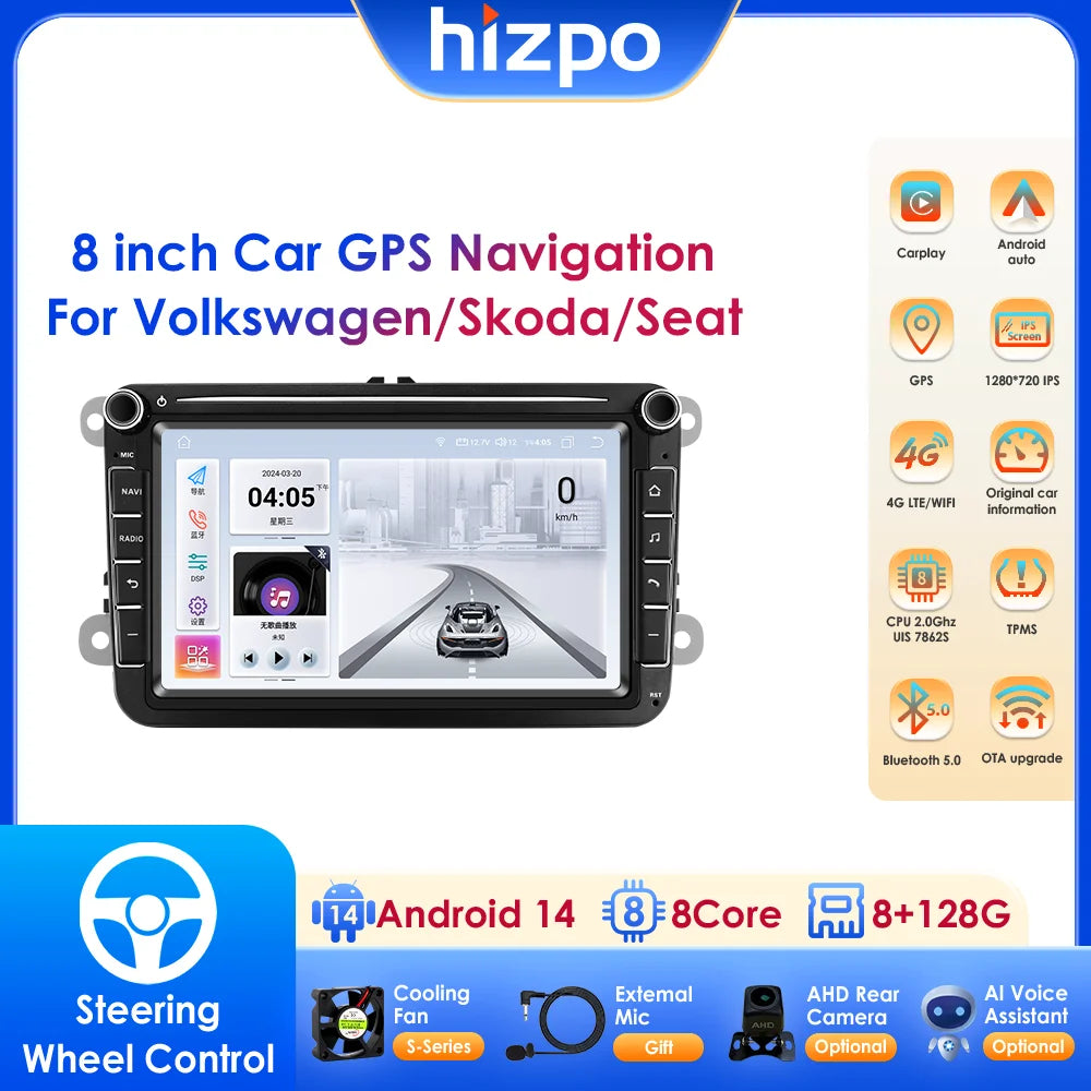 For Volkswagen Passat B6 VW Golf 5 Transporter Polo Jetta Skoda Seat Android 14 Carplay 2 Din Car Radio Multimedia Player GPS 4G