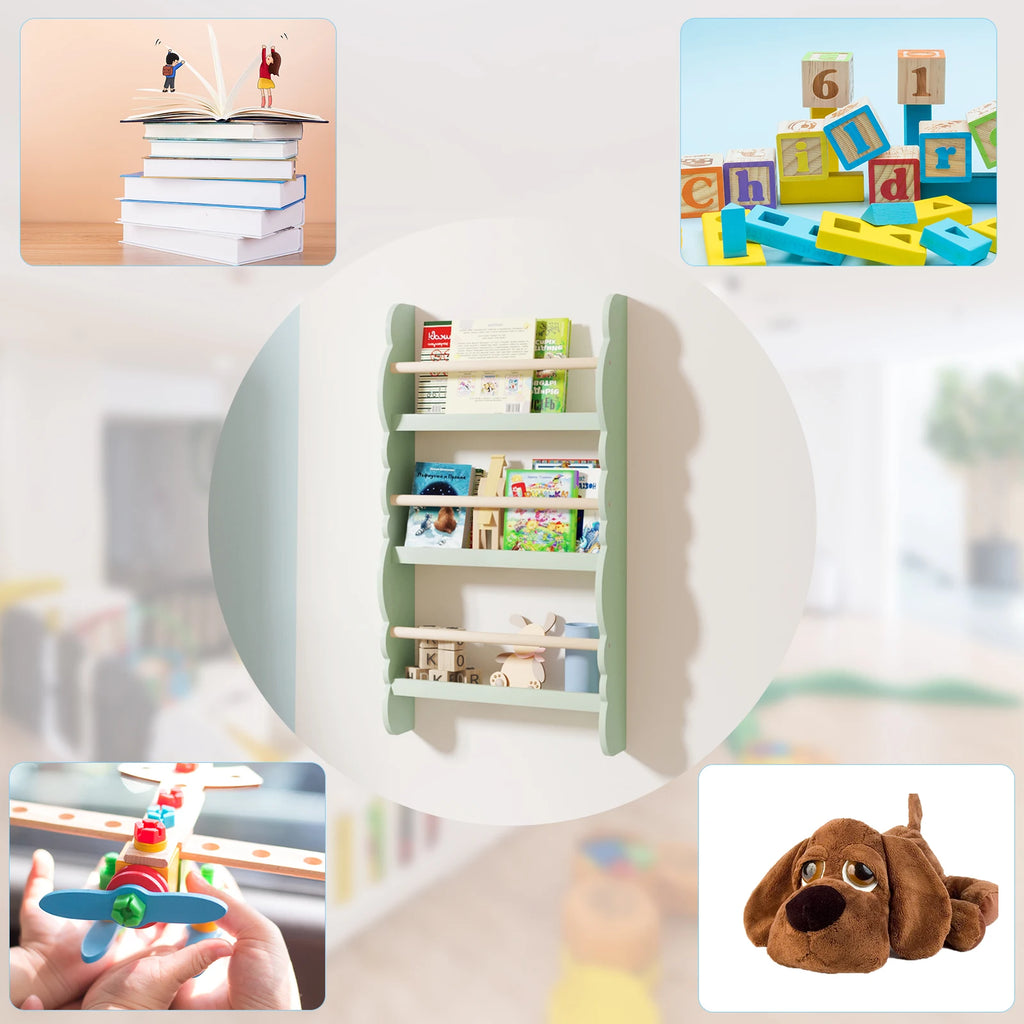 WOLTU Children's Bookshelf Kid's Bookcase Wall Shelf Book Organizer with 4 Shelves for Book Magazine Storage Kids Room Home