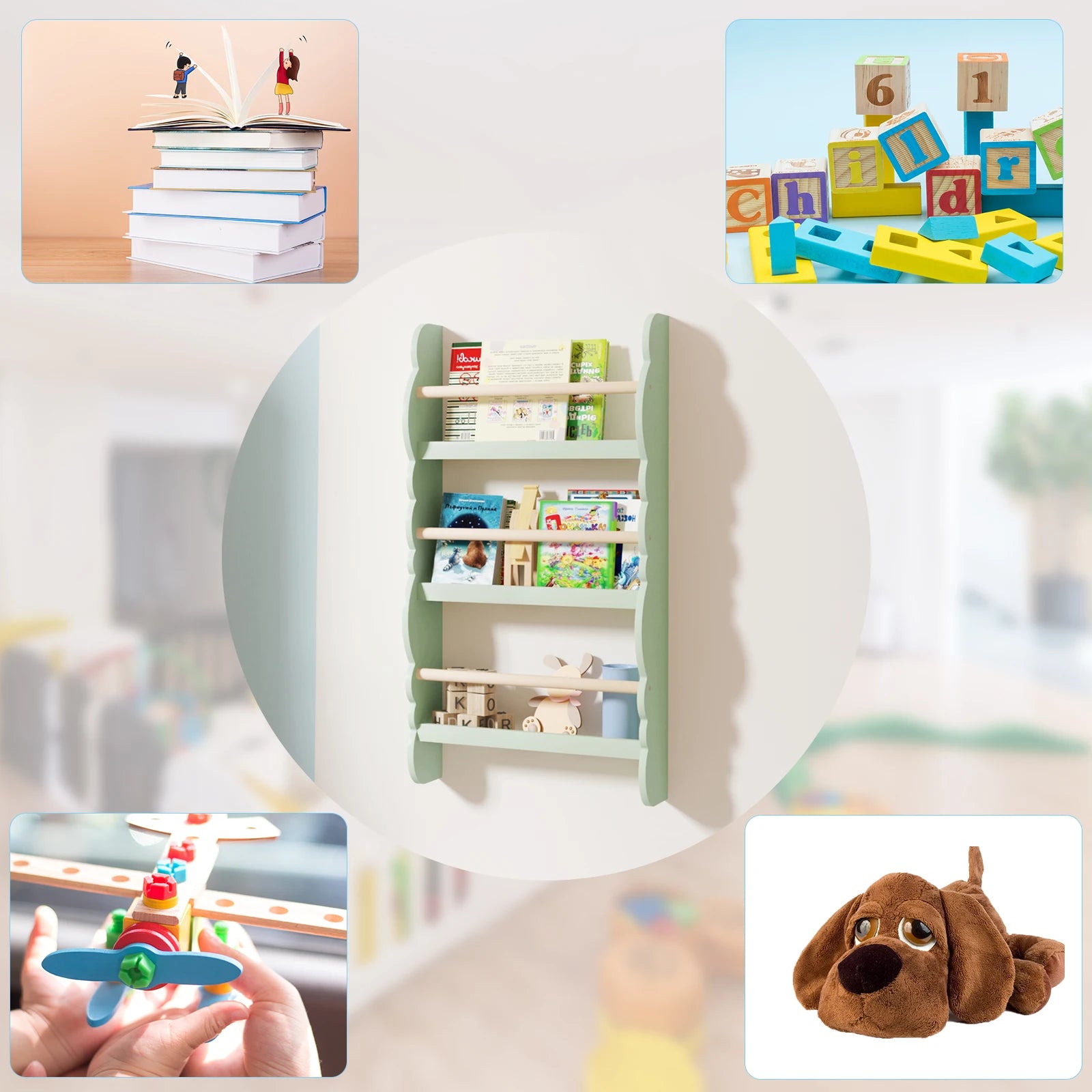 WOLTU Children's Bookshelf Kid's Bookcase Wall Shelf Book Organizer with 4 Shelves for Book Magazine Storage Kids Room Home