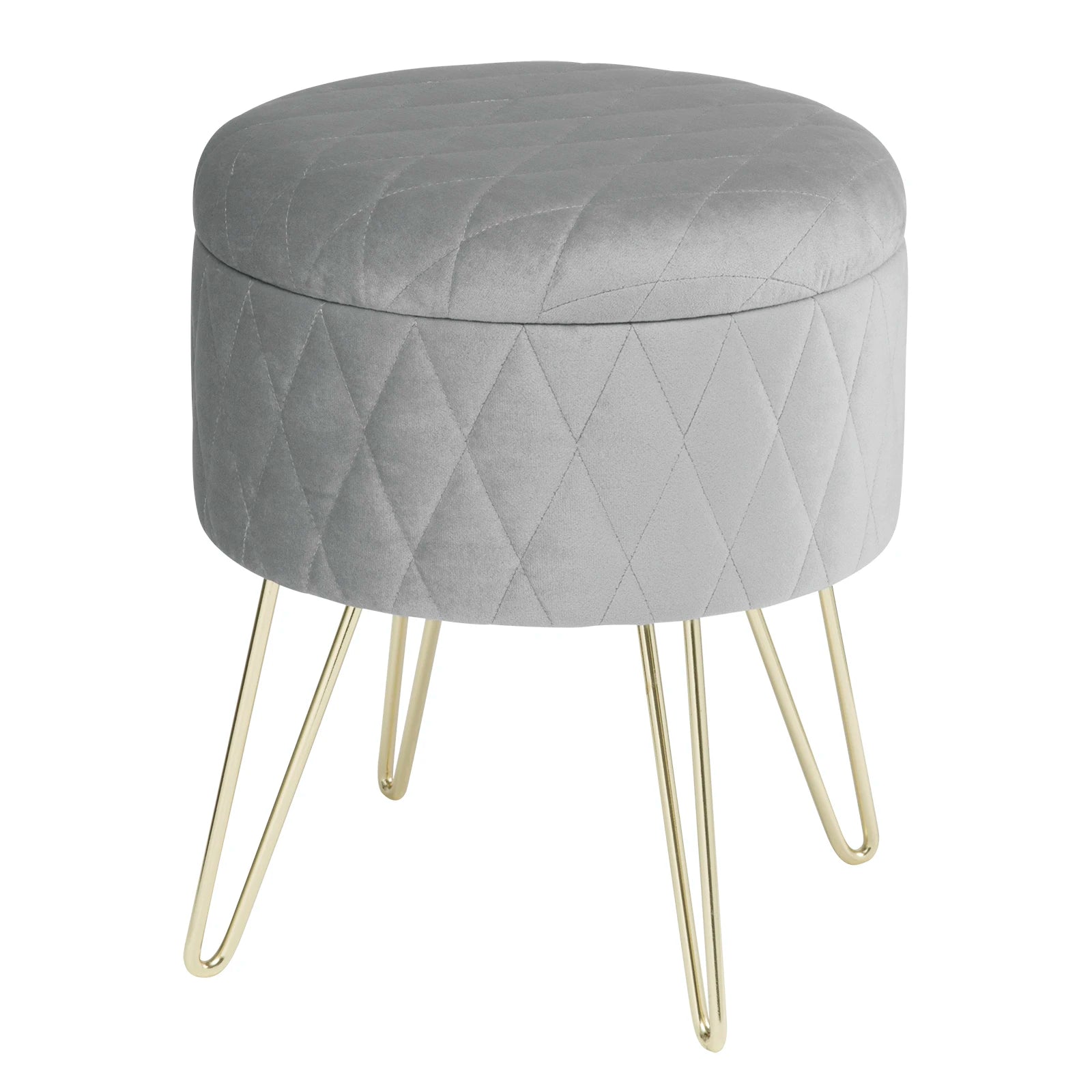 WOLTU 1PC Ottoman Stool Gold Metal Feet Footstool Velvet Round Puff Storage Seat with Lid Storage Box for Sofa Bedroom Room