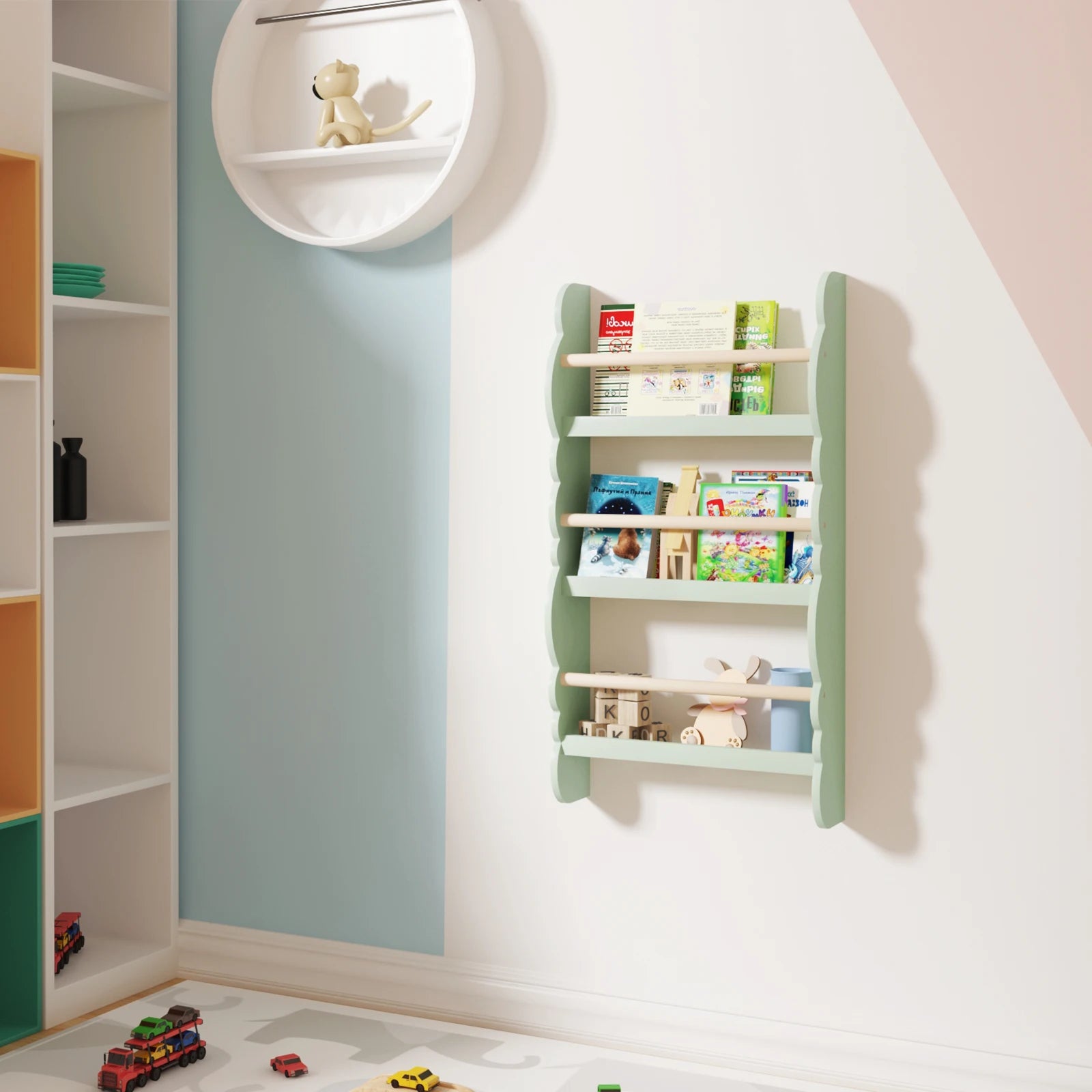 WOLTU Children's Bookshelf Kid's Bookcase Wall Shelf Book Organizer with 4 Shelves for Book Magazine Storage Kids Room Home