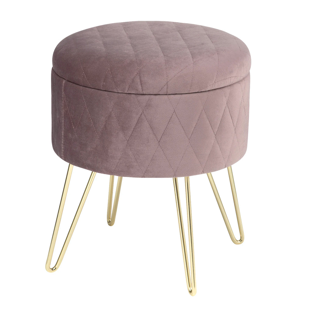 WOLTU 1PC Ottoman Stool Gold Metal Feet Footstool Velvet Round Puff Storage Seat with Lid Storage Box for Sofa Bedroom Room
