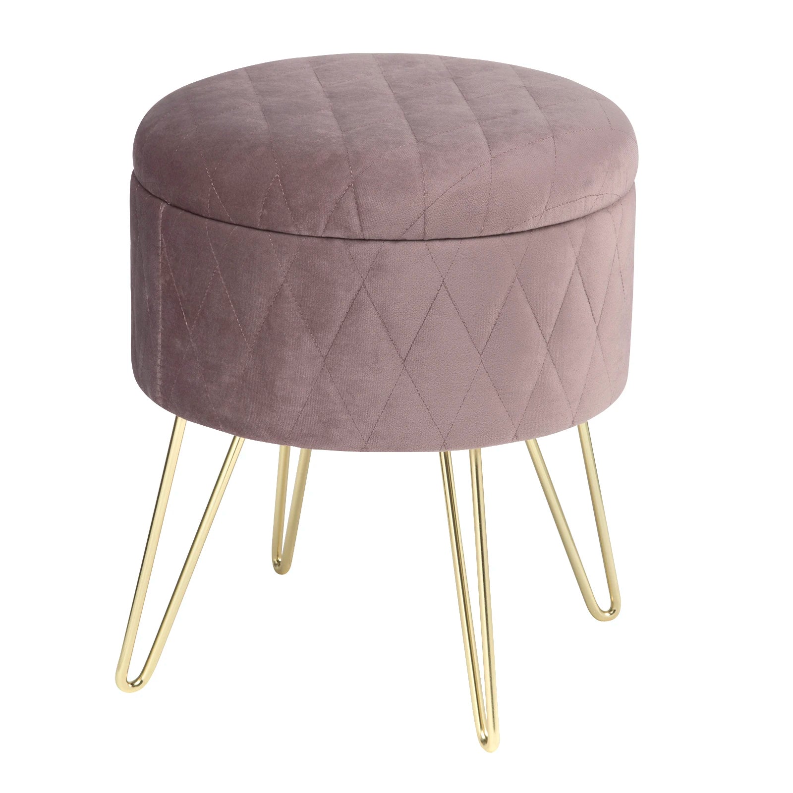WOLTU 1PC Ottoman Stool Gold Metal Feet Footstool Velvet Round Puff Storage Seat with Lid Storage Box for Sofa Bedroom Room
