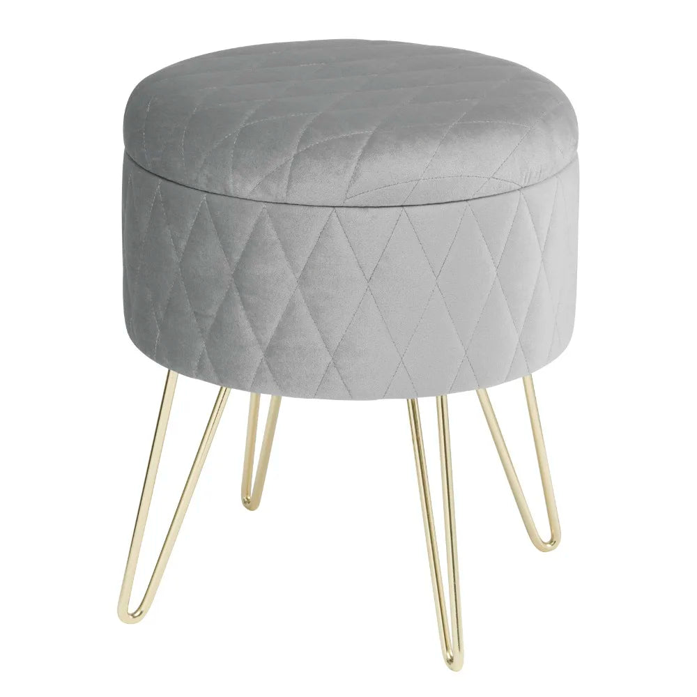WOLTU 1PC Ottoman Stool Gold Metal Feet Footstool Velvet Round Puff Storage Seat with Lid Storage Box for Sofa Bedroom Room