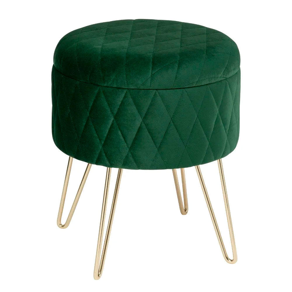WOLTU 1PC Ottoman Stool Gold Metal Feet Footstool Velvet Round Puff Storage Seat with Lid Storage Box for Sofa Bedroom Room