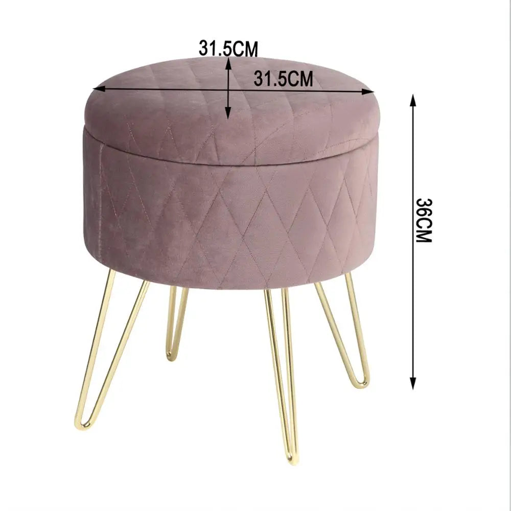 WOLTU 1PC Ottoman Stool Gold Metal Feet Footstool Velvet Round Puff Storage Seat with Lid Storage Box for Sofa Bedroom Room