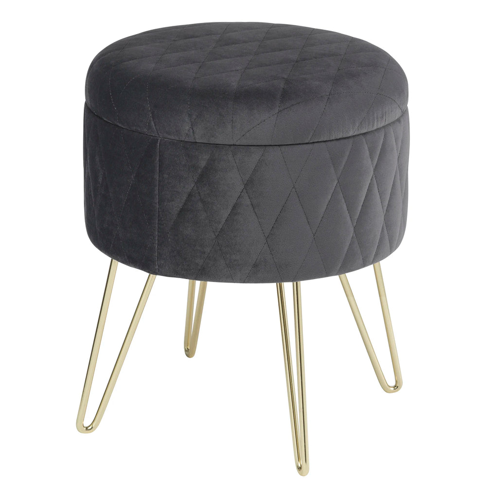 WOLTU 1PC Ottoman Stool Gold Metal Feet Footstool Velvet Round Puff Storage Seat with Lid Storage Box for Sofa Bedroom Room
