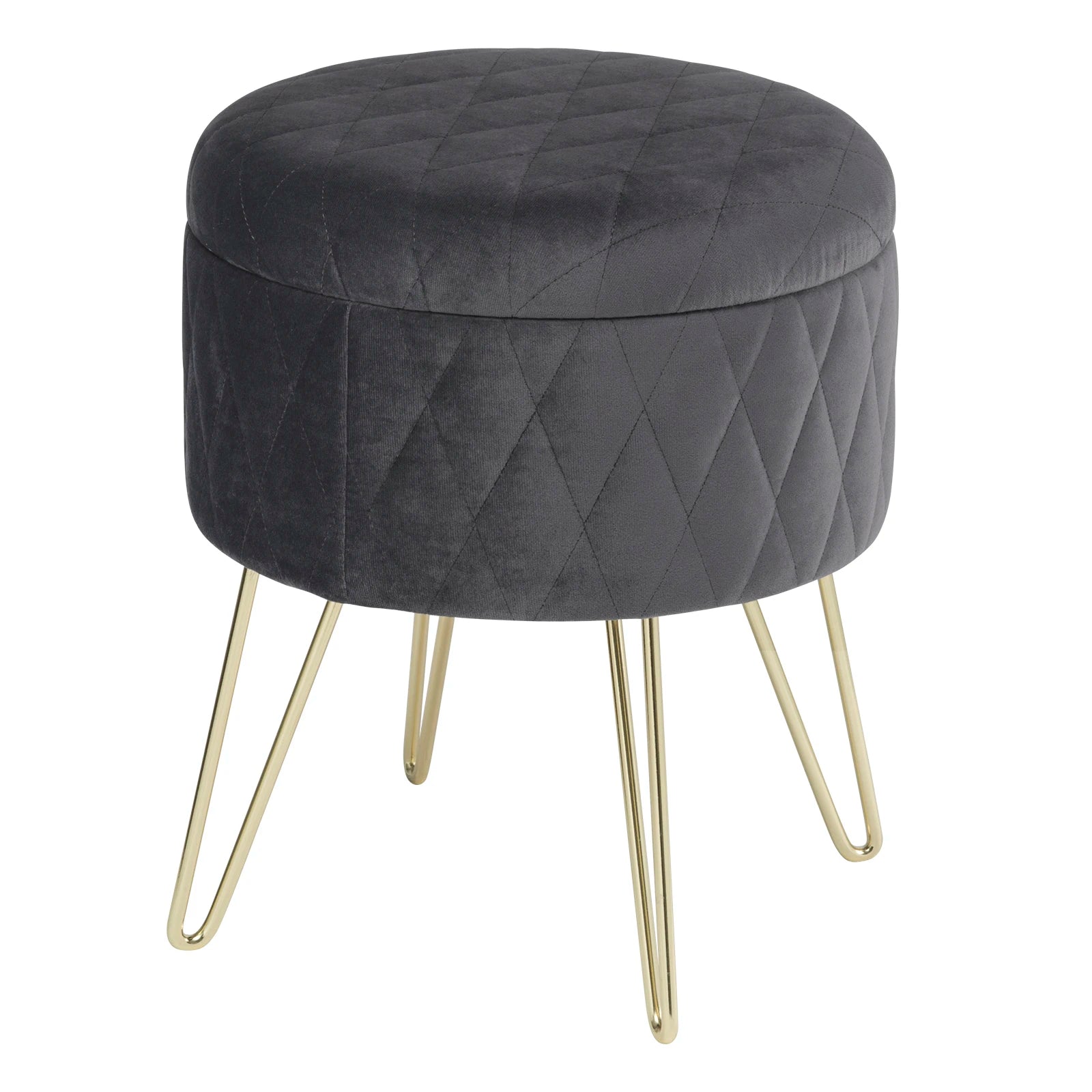 WOLTU 1PC Ottoman Stool Gold Metal Feet Footstool Velvet Round Puff Storage Seat with Lid Storage Box for Sofa Bedroom Room