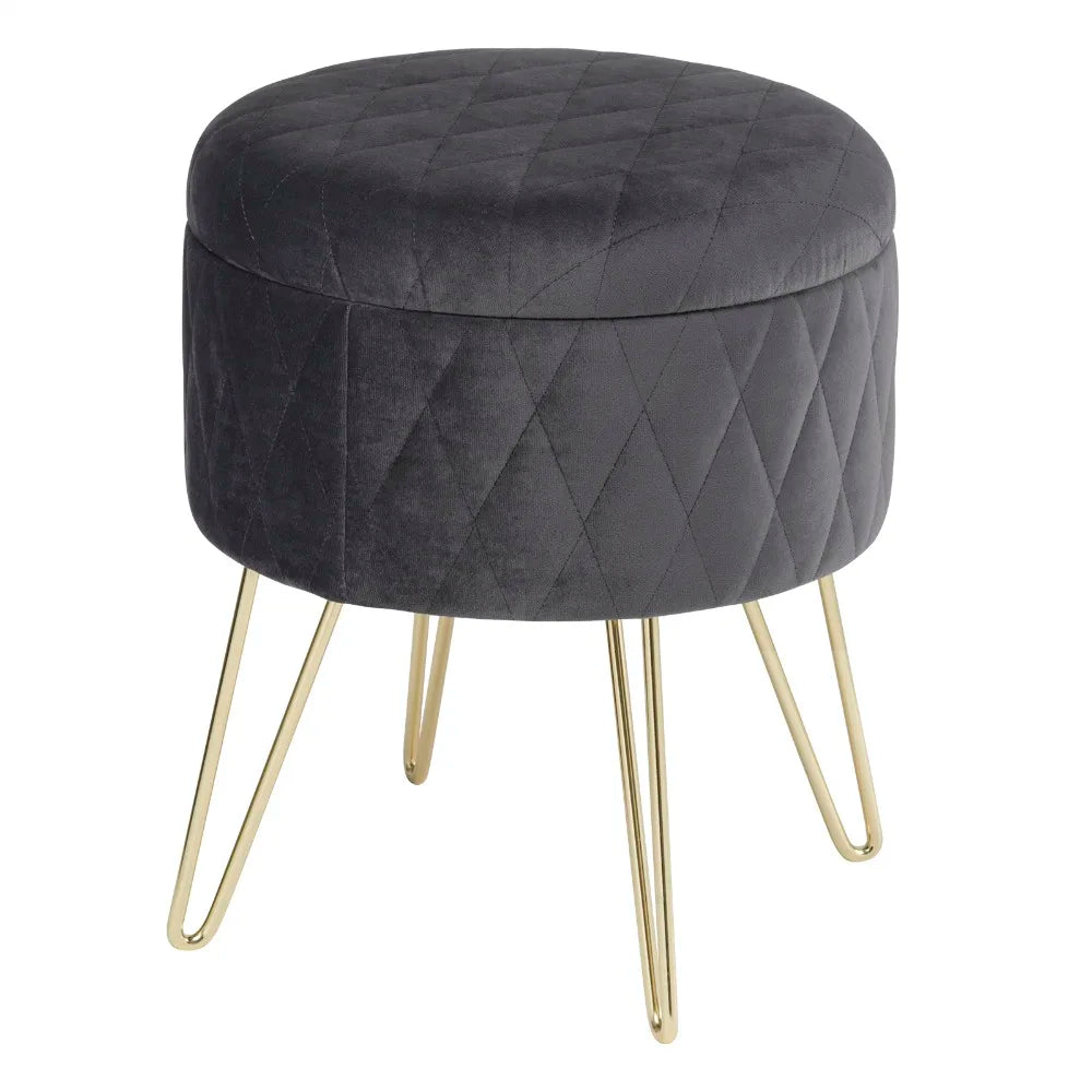 WOLTU 1PC Ottoman Stool Gold Metal Feet Footstool Velvet Round Puff Storage Seat with Lid Storage Box for Sofa Bedroom Room
