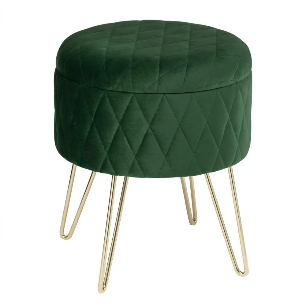 WOLTU 1PC Ottoman Stool Gold Metal Feet Footstool Velvet Round Puff Storage Seat with Lid Storage Box for Sofa Bedroom Room