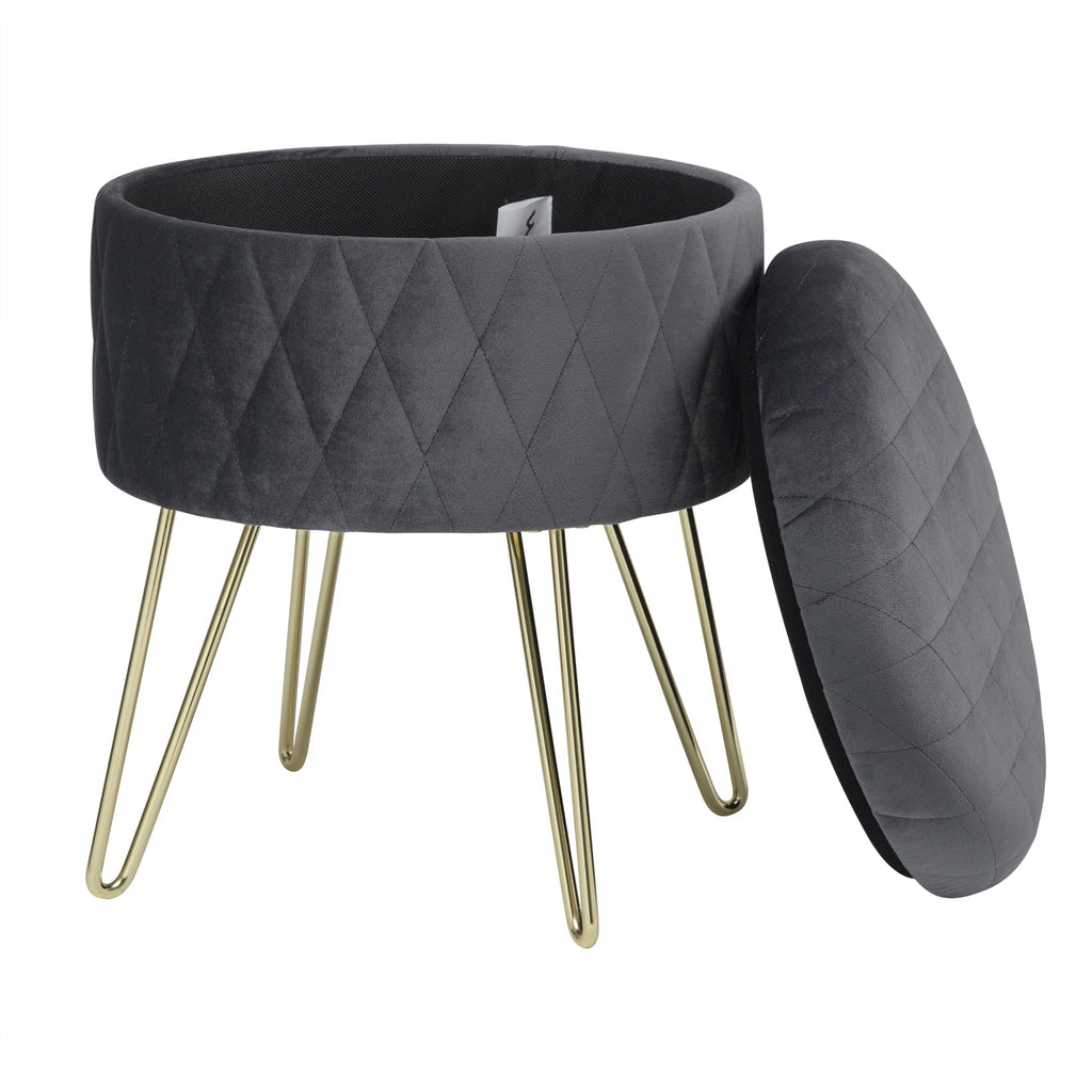 WOLTU 1PC Ottoman Stool Gold Metal Feet Footstool Velvet Round Puff Storage Seat with Lid Storage Box for Sofa Bedroom Room