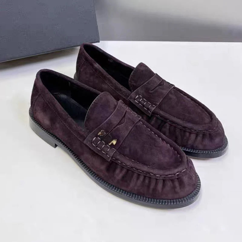 New Women's Loafers, Round Toe, Top Quality Genuine Leather, Low Heel, Shallow, Comfortable Daily Commute Walking Shoes, Office Casual Shoes