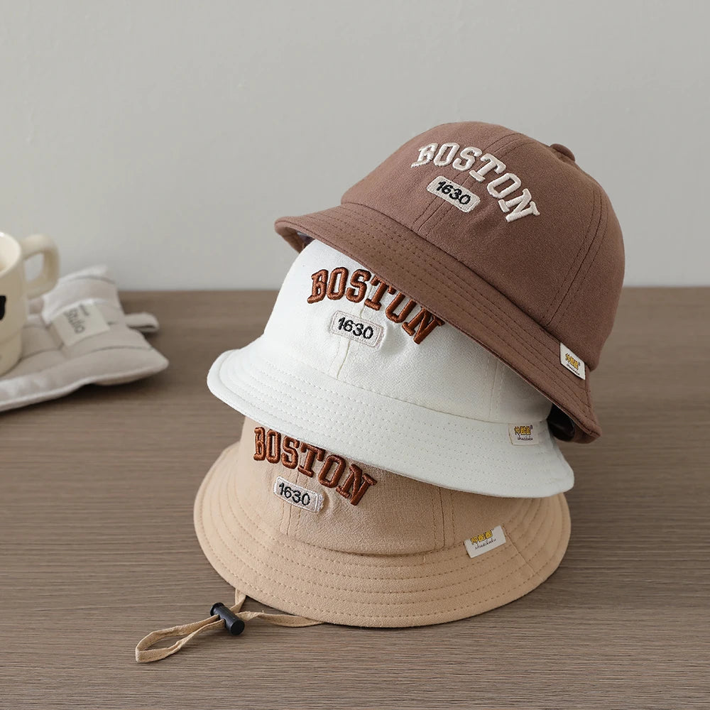 Kids Fisherman Caps Spring Autumn Infant Baby Boys BOSTON Embroidered Sun Hats Toddler Accessories Girls Bucket Hat