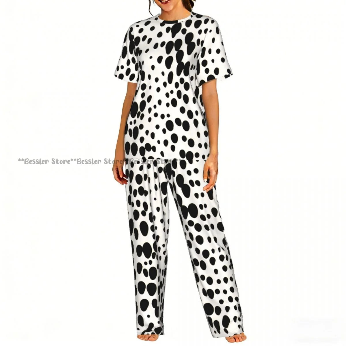 Women's Pajamas Set Dalmatian Pattern Short Sleeve Sleepwear 2 Piece Homewear Loungewear