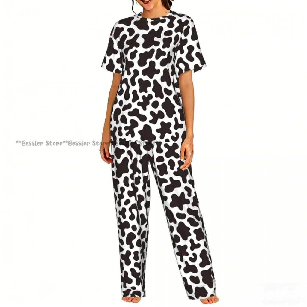 Women's Pajamas Set Dalmatian Pattern Short Sleeve Sleepwear 2 Piece Homewear Loungewear