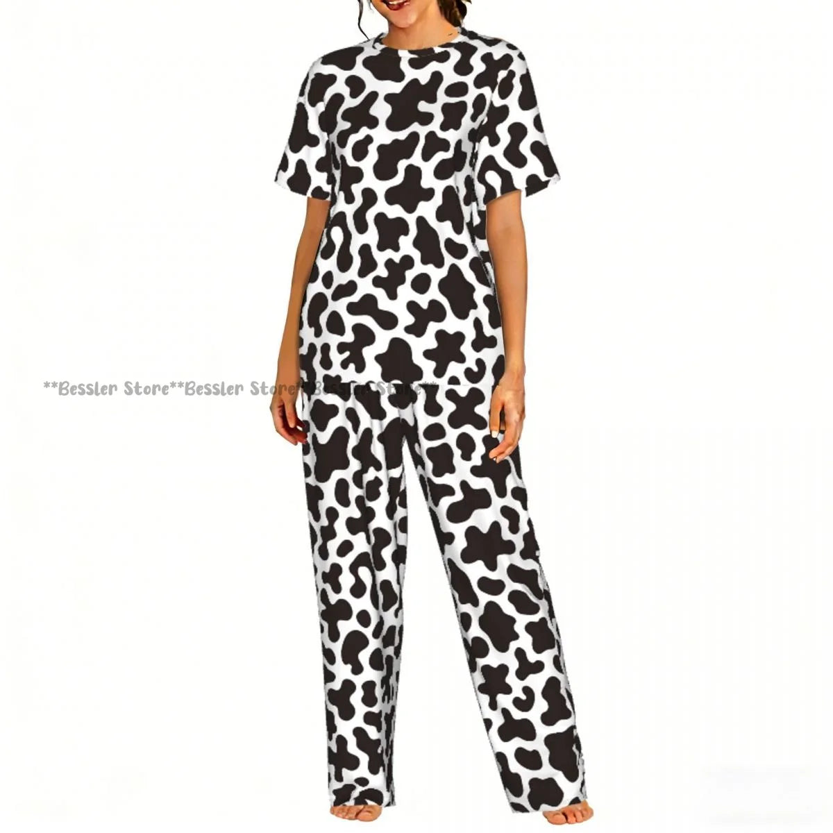 Women's Pajamas Set Dalmatian Pattern Short Sleeve Sleepwear 2 Piece Homewear Loungewear