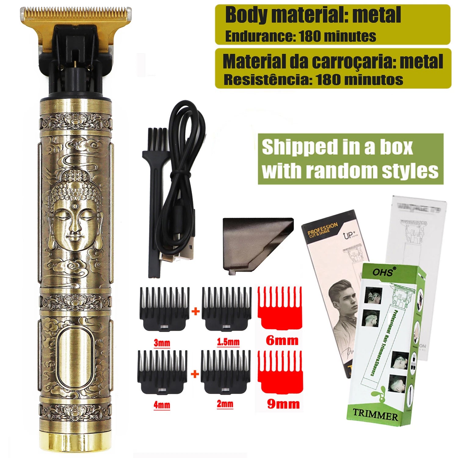 Vintage USB Fast Charging Cordless Hair Clipper Trimmer Portable Electric Shaver Professional Barber Hair Cutting Machine