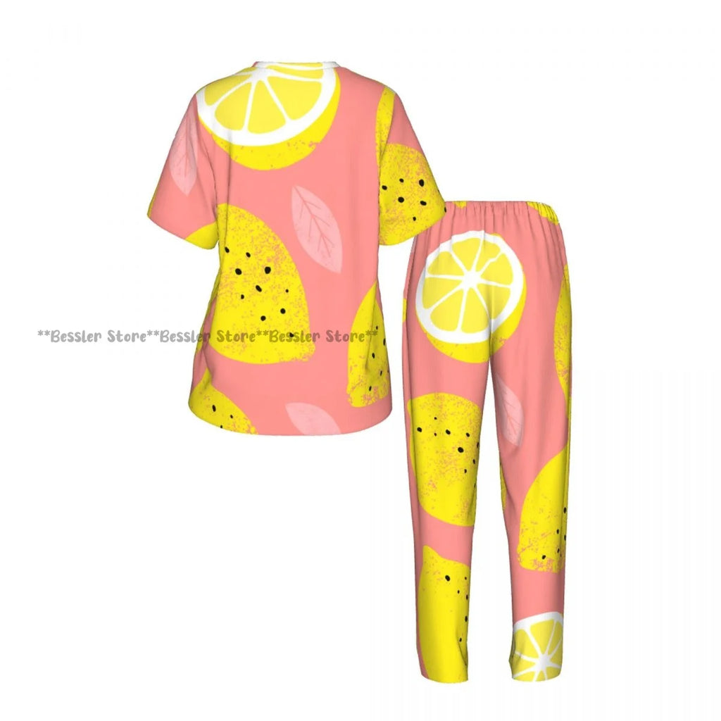 Women's Comfort Pajamas Women's Summer Lemon Short Sleeve Set Sleepwear