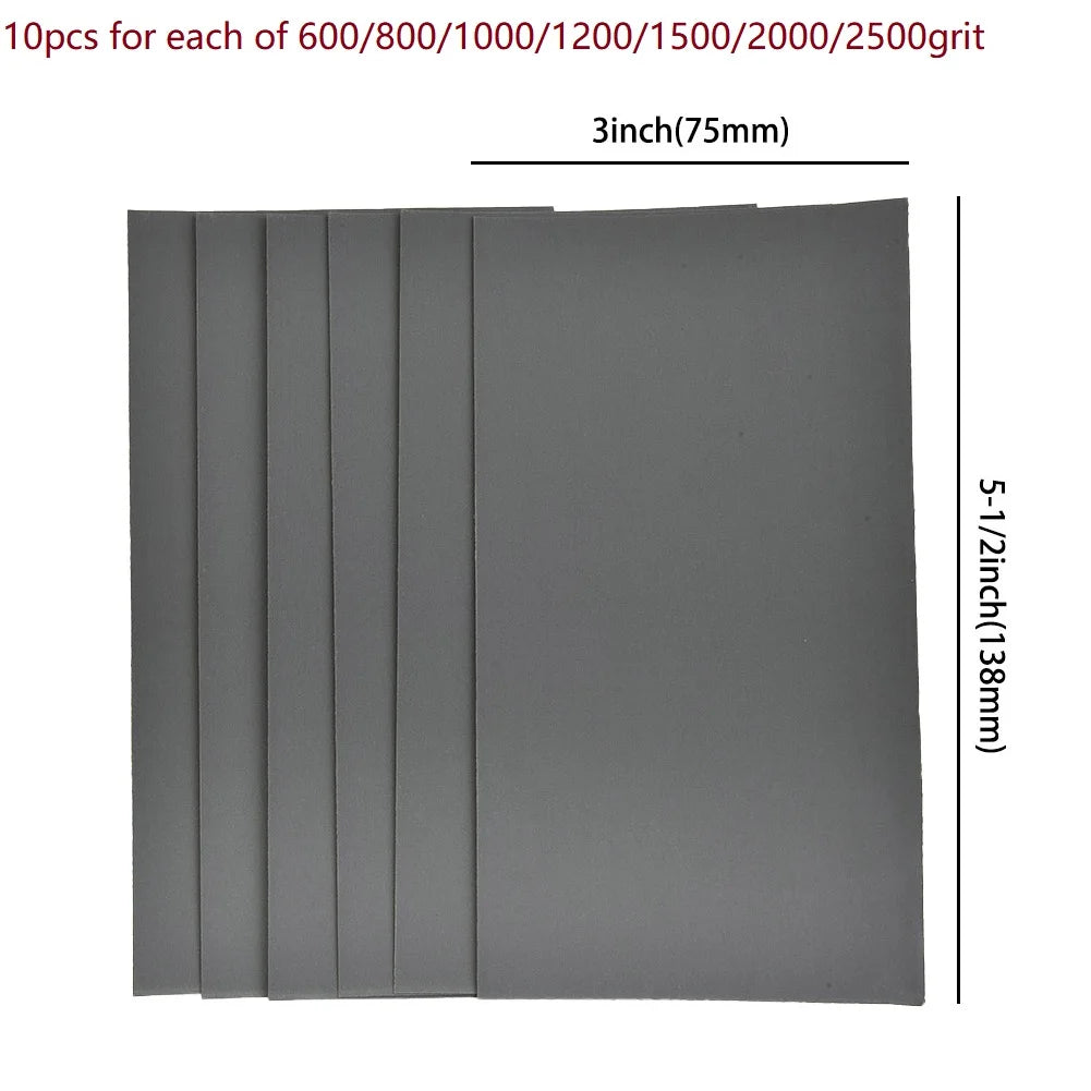70pcs Wet/Dry Sandpaper 600 800 1000 1200 1500 2000 2500 Grit Waterproof Sandpaper for Automotive Sanding Wood Furniture