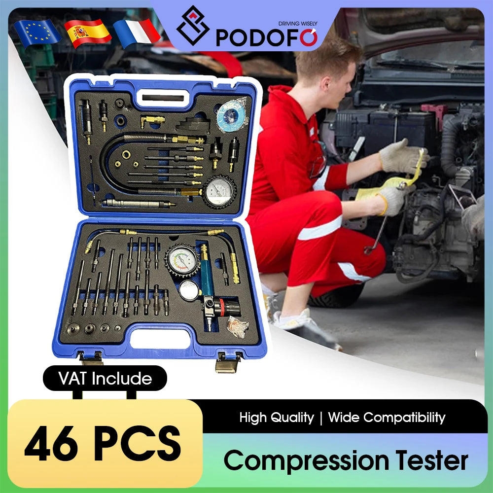 46Pcs Pressure Testing Tool Kit Pneumatic Hydraulic Pressure Gauge Set with Quick Couplers Adapters AC DC Diagnostic Manifold