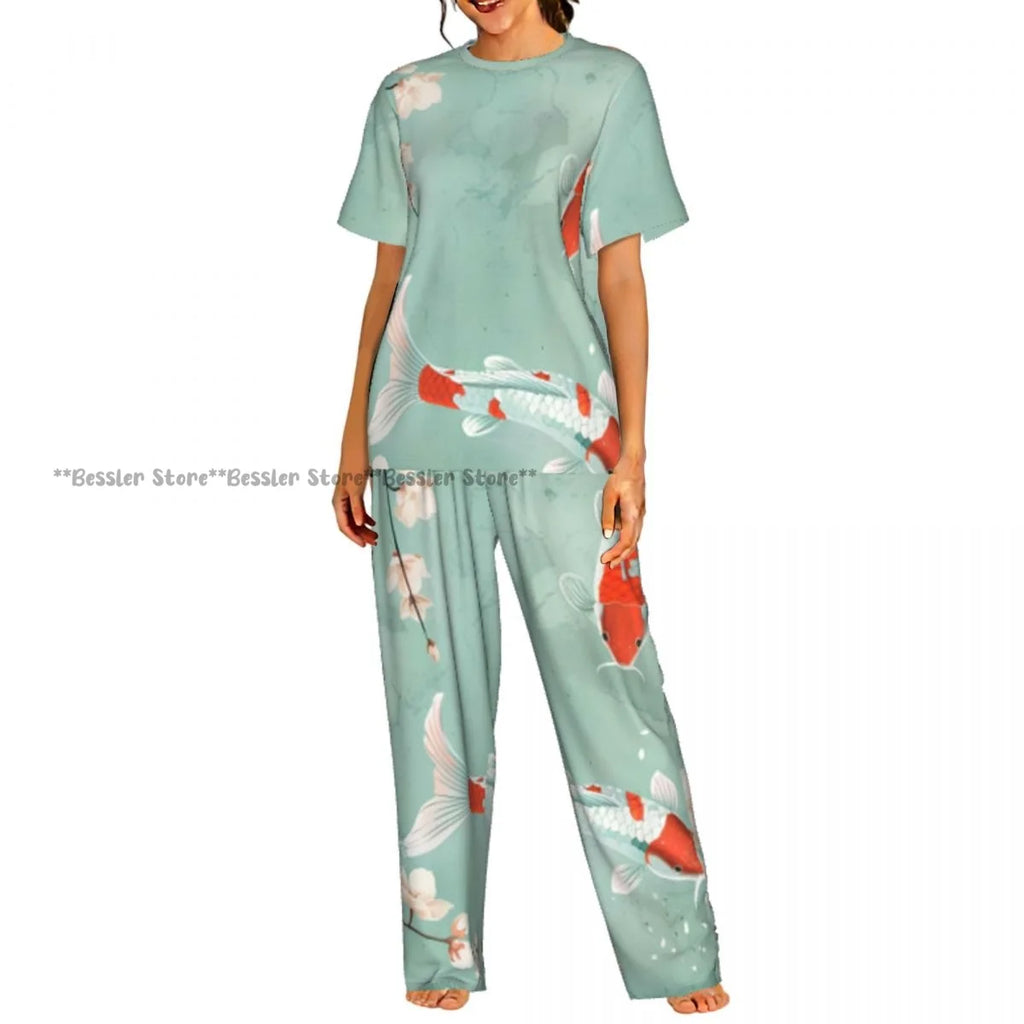 Women's Blossom Cherry Flower Background short sleeve trousers casual pajamas set