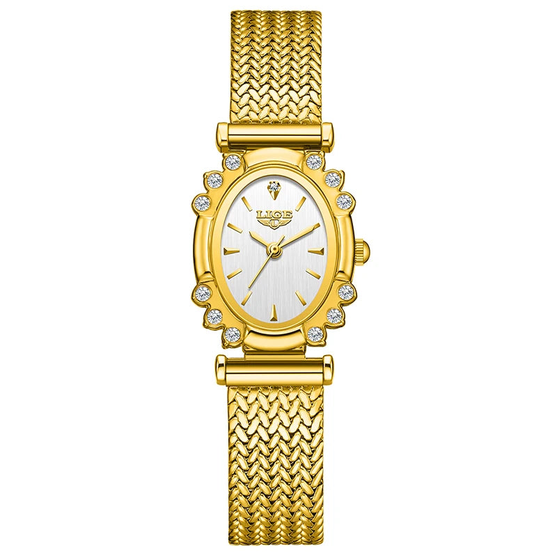 LIGE 2026 Luxury Women Watches Fashion Gold Black Rectangle Woman Quartz Watches Stainless Steel Band Wristwatches Reloj Mujer