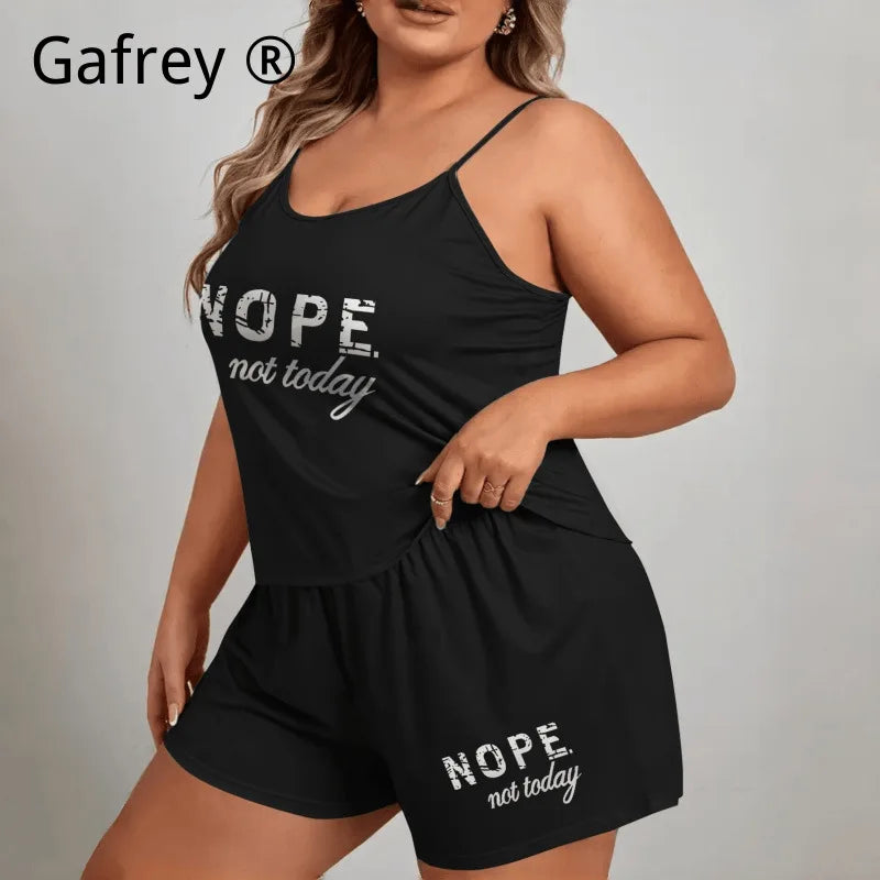 Hot Selling 5XL 3XL Plus Size Letter Print Pajama Set Women Camisole Shorts Two Piece Loose Wearable Outside Lounge Wear Summer