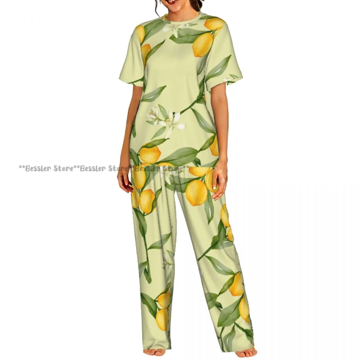 Women's Comfort Pajamas Women's Summer Lemon Short Sleeve Set Sleepwear