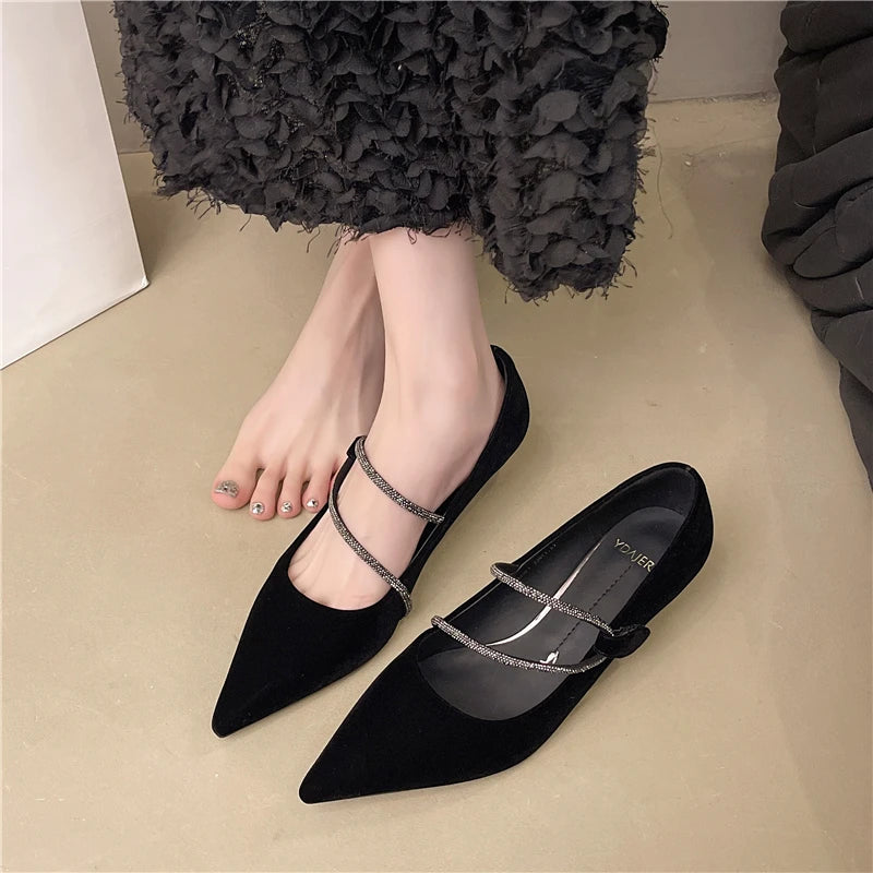 2026 Autumn New Women's Low-Heel Shoes Luxurious Rhinestone Designer Women High Heels Comfortable Outdoor Walking Shopping Shoes