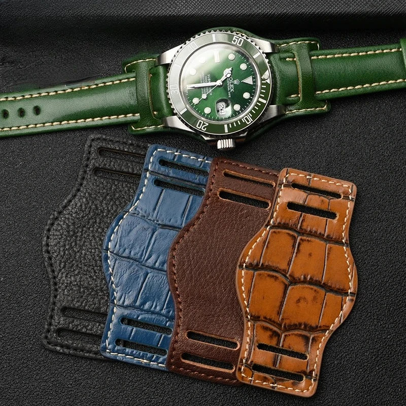 Genuine Leather watch strap for Rolex Green Submariner Omega  timex Vintage plus Tray Men Watch Band 20 22mm