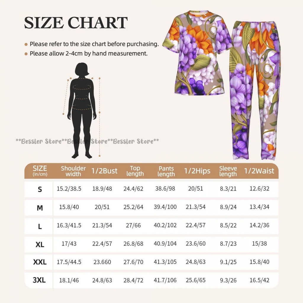 Women's 2-piece set Floral Pattern Pajamas Short sleeved Top and Pants Sleepwear