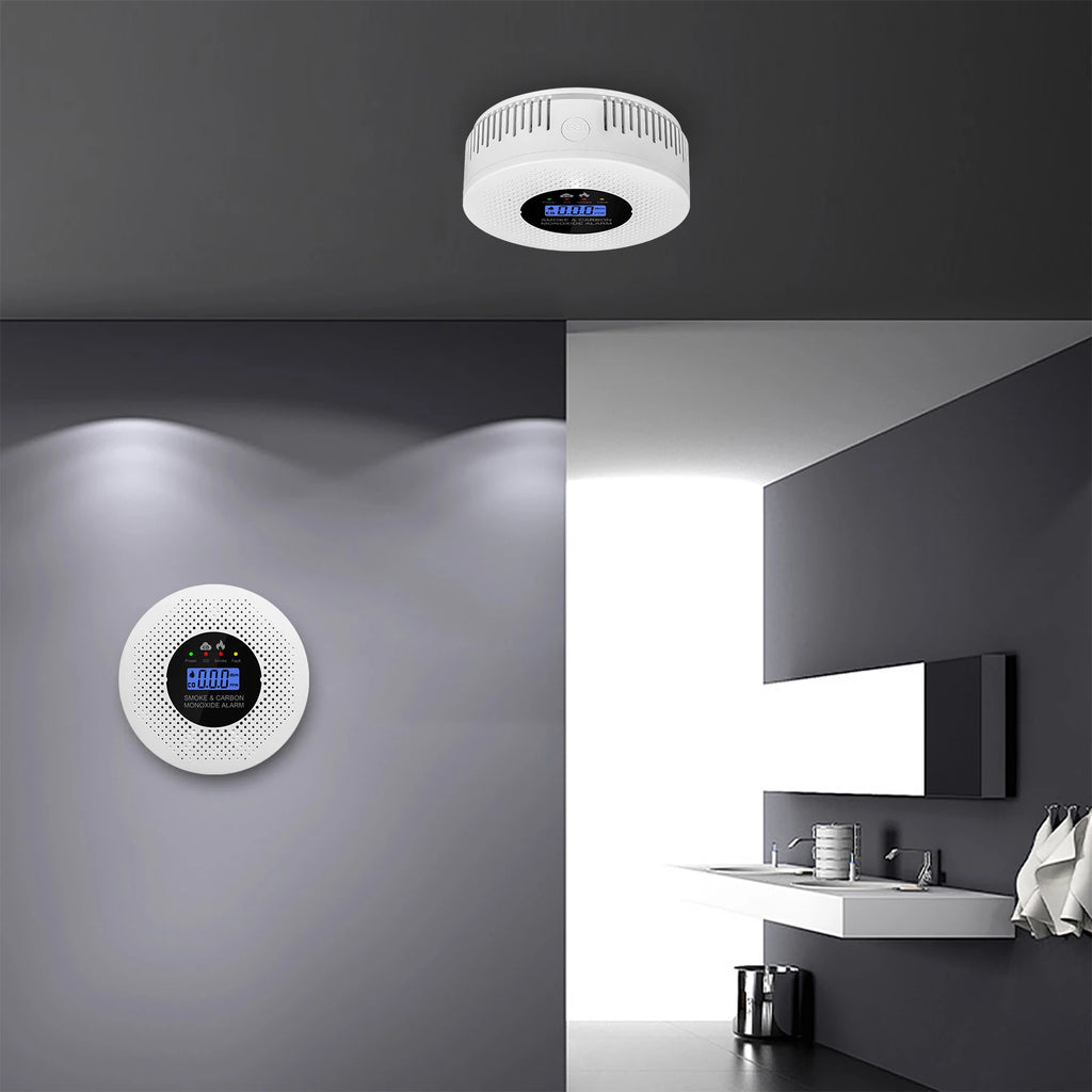 Smoke and CO Alarm with LCD Display 2 in 1 Fire Alarm Smoke Detector Powered by Battery for Home Office RV Hotel