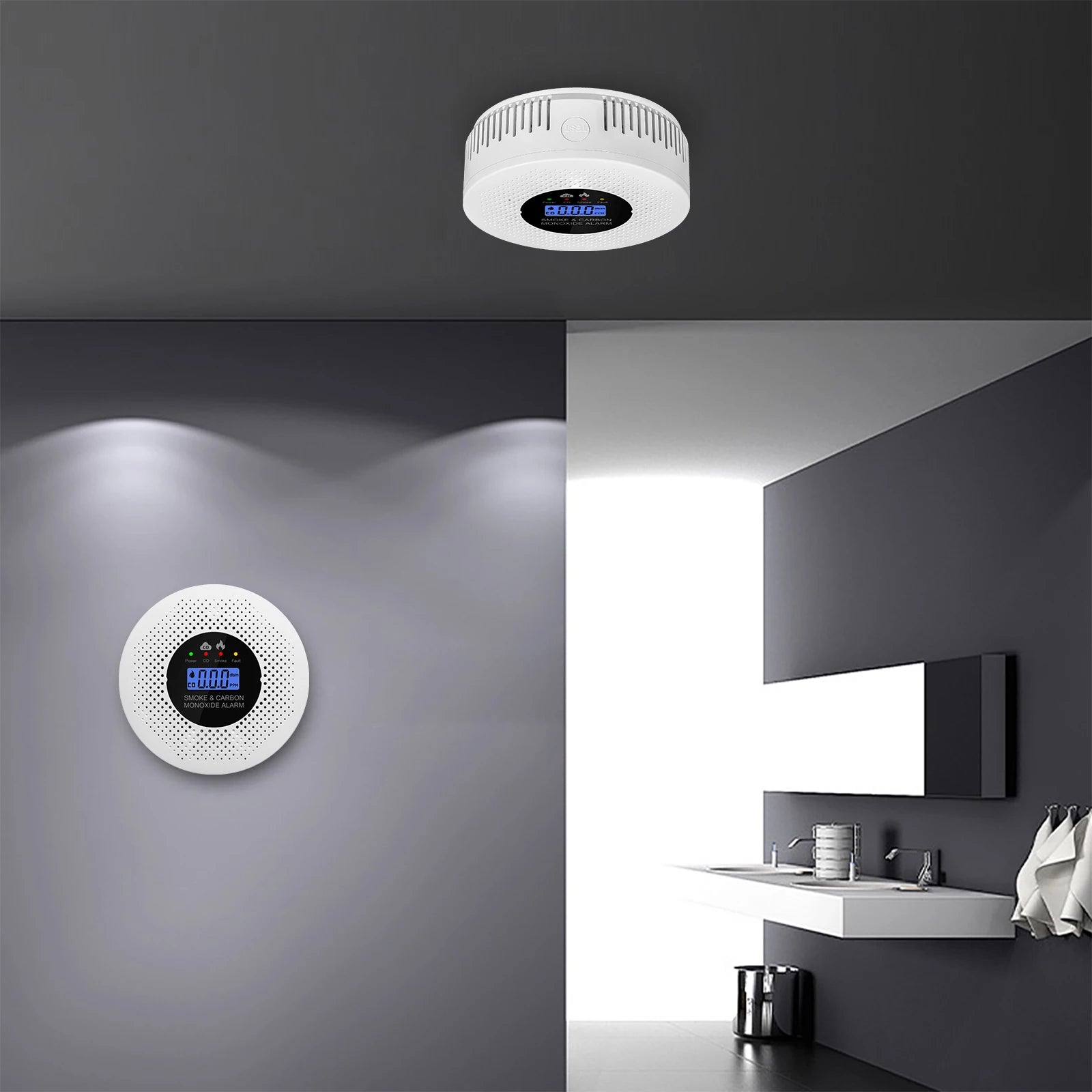 Smoke and CO Alarm with LCD Display 2 in 1 Fire Alarm Smoke Detector Powered by Battery for Home Office RV Hotel
