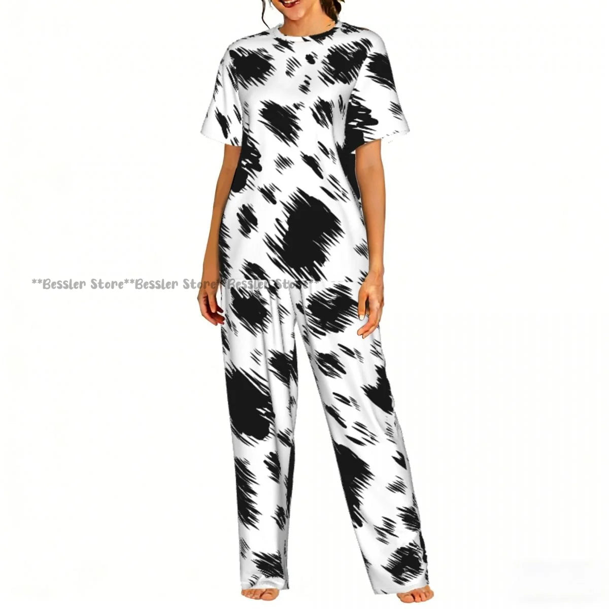 Women's Pajamas Set Dalmatian Pattern Short Sleeve Sleepwear 2 Piece Homewear Loungewear