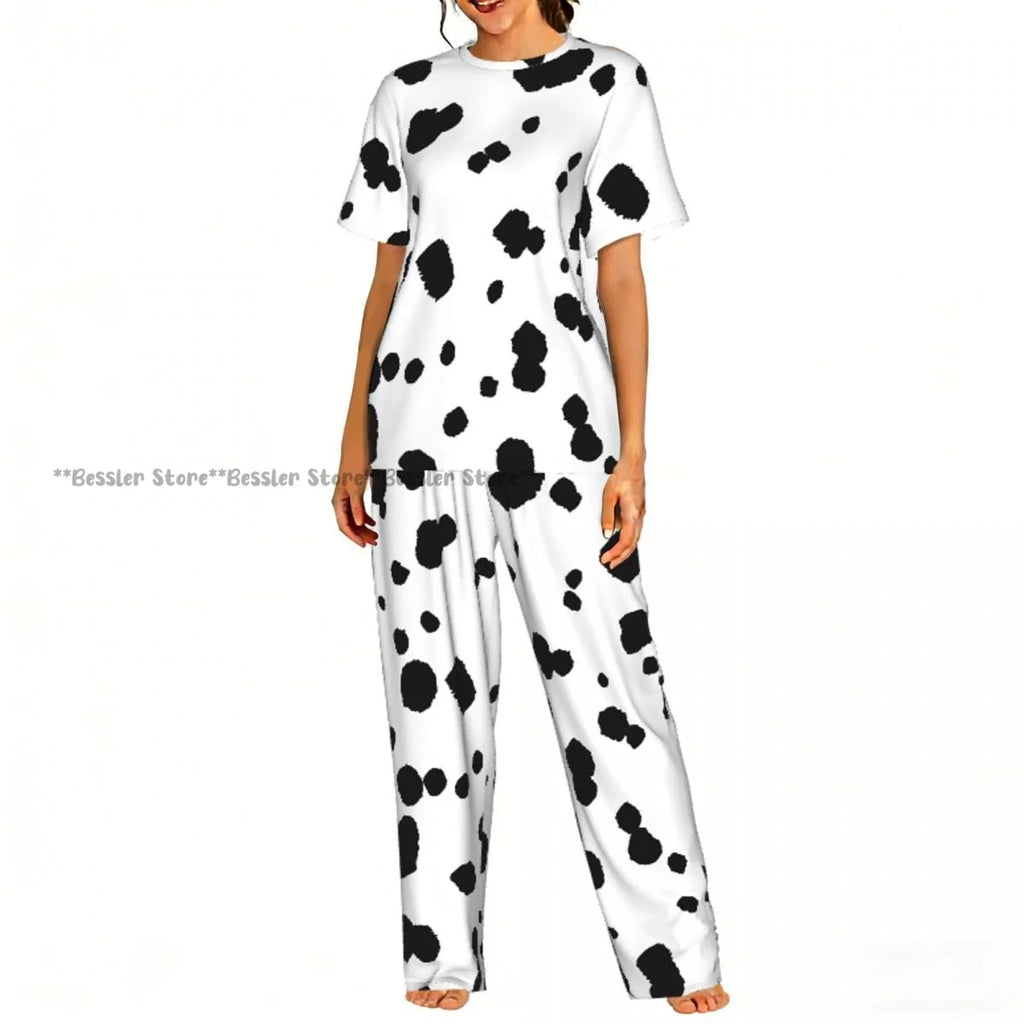 Women's Pajamas Set Dalmatian Pattern Short Sleeve Sleepwear 2 Piece Homewear Loungewear