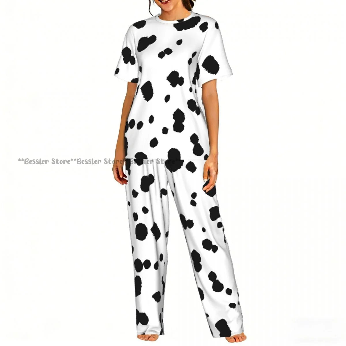 Women's Pajamas Set Dalmatian Pattern Short Sleeve Sleepwear 2 Piece Homewear Loungewear
