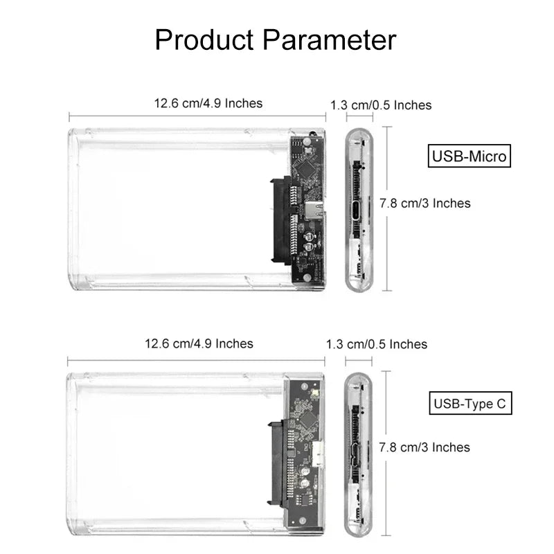 HDD Enclosure 2.5 SATA SSD External Hard Drive Case with 5Gbps USB 3.0 To Type C Transfer Speed Clear Harddisk Boxs Tool-Free
