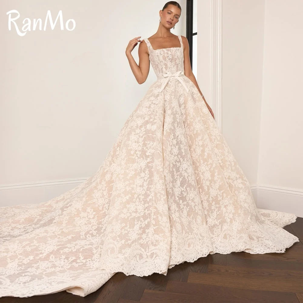 Ranmo 2025 Spaghetti Strap Wedding Dresses Woman's A-Line Bridal Gowns Lace Sleeveless Sweep Train Customized Vestidos De Novia