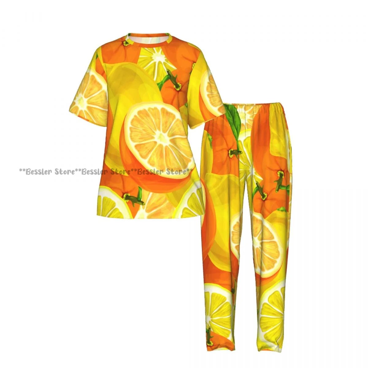 Women's Comfort Pajamas Women's Watercolor Lemons Oranges Short Sleeve Set Sleepwear