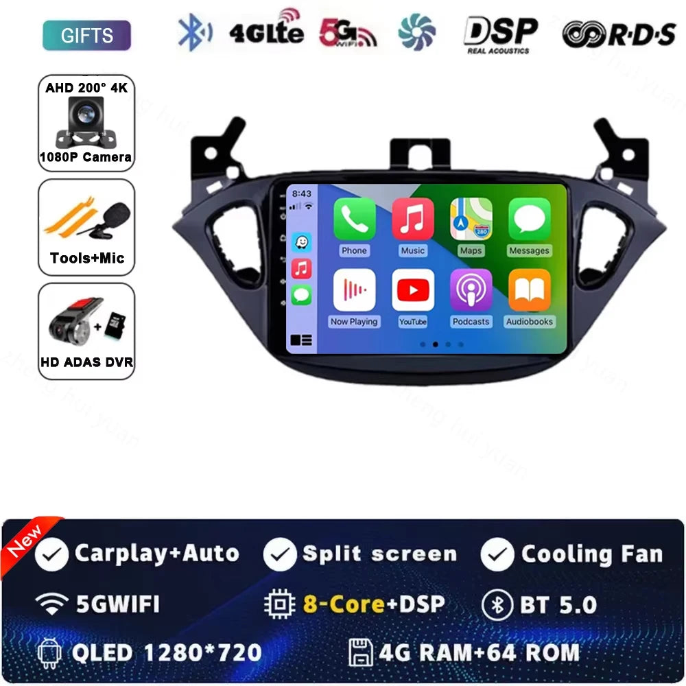Android 15 for Opel Corsa E 2014 - 2019 Car Radio Audio Multimedia GPS Navigation Stereo System Carplay Auto WIFI 4G DSP