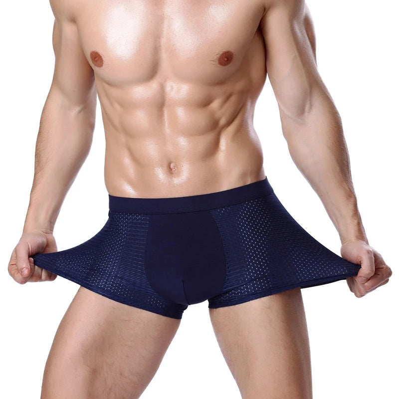 4Pcs/Lot Men's Bamboo Boxer Briefs Underpants Underwear Boxershorts Breathable Hombre Hole Sexy Shorts Lingerie Mesh Panties