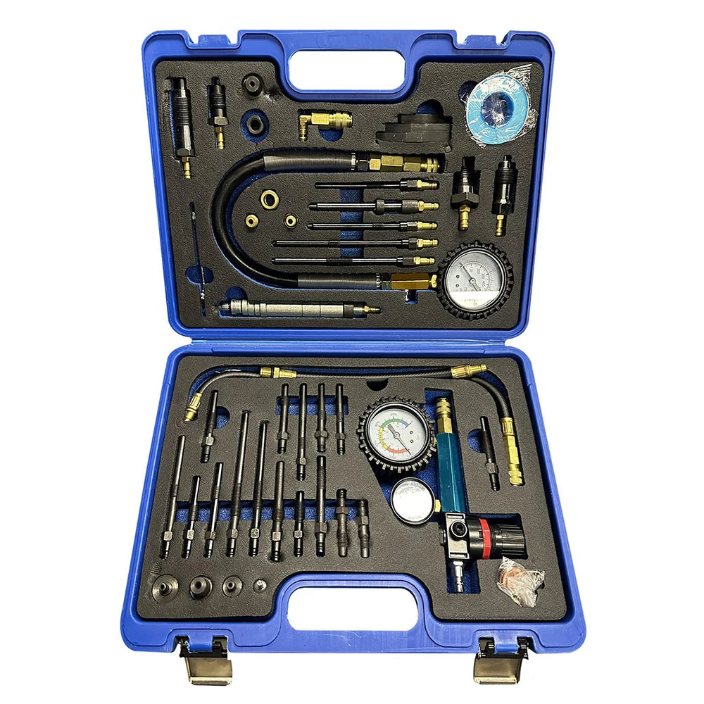 46Pcs Pressure Testing Tool Kit Pneumatic Hydraulic Pressure Gauge Set with Quick Couplers Adapters AC DC Diagnostic Manifold