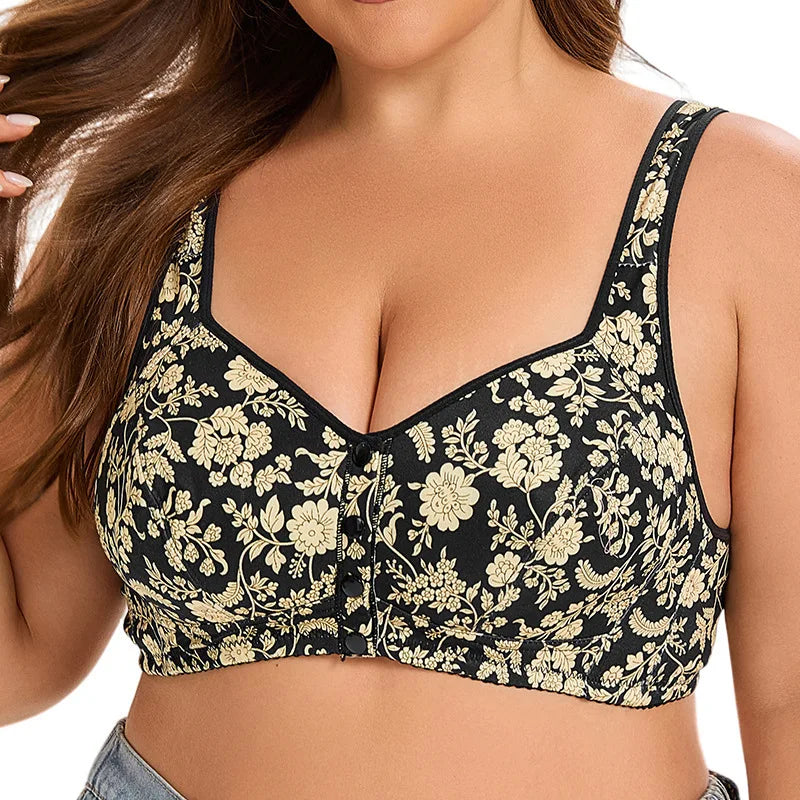 Floral Plus Size Bralette 36-52 Band G Cup Front Closure Wireless Bra Vest Style Seamless Comfortable Full Coverage Sexy Print