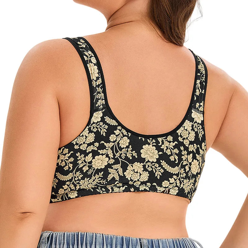 Floral Plus Size Bralette 36-52 Band G Cup Front Closure Wireless Bra Vest Style Seamless Comfortable Full Coverage Sexy Print
