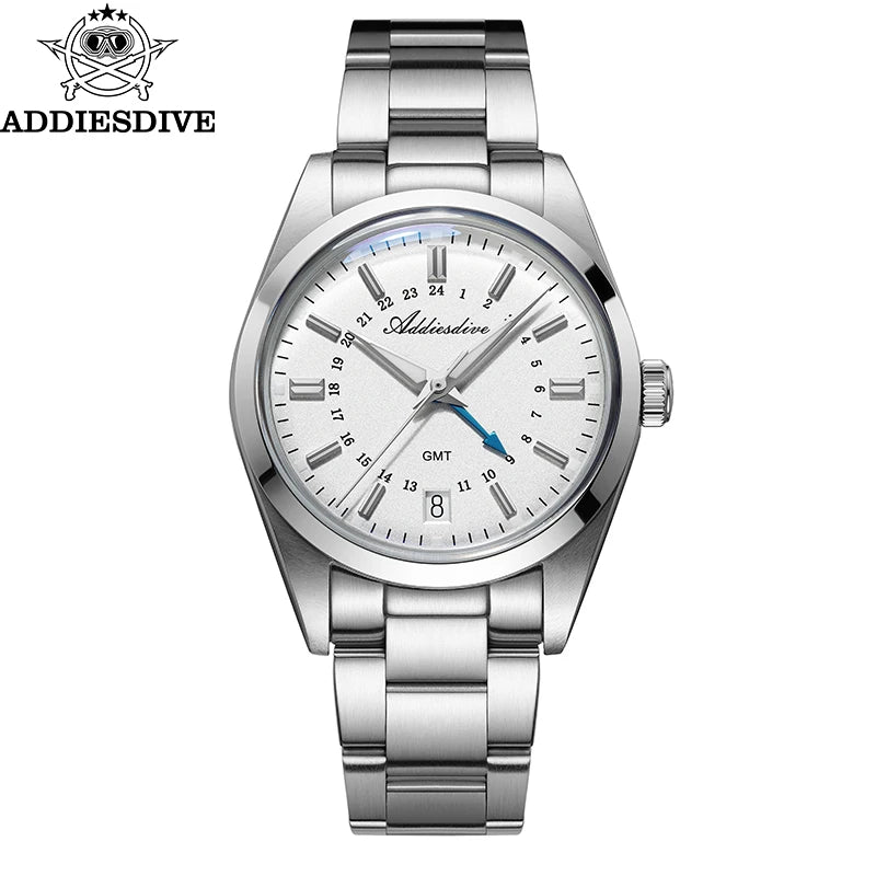 ADDIESDIVE Hot Brand 36mm Luxury GMT Watch Gift for Men 10Bar Waterproof BGW9 Super Luminous 316L Stainless Steel Quartz Watches