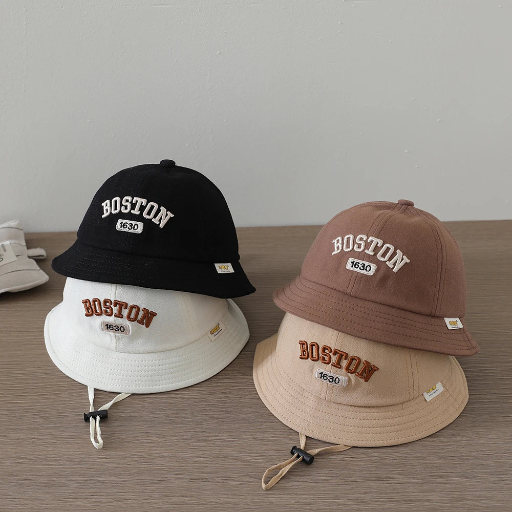 Kids Fisherman Caps Spring Autumn Infant Baby Boys BOSTON Embroidered Sun Hats Toddler Accessories Girls Bucket Hat