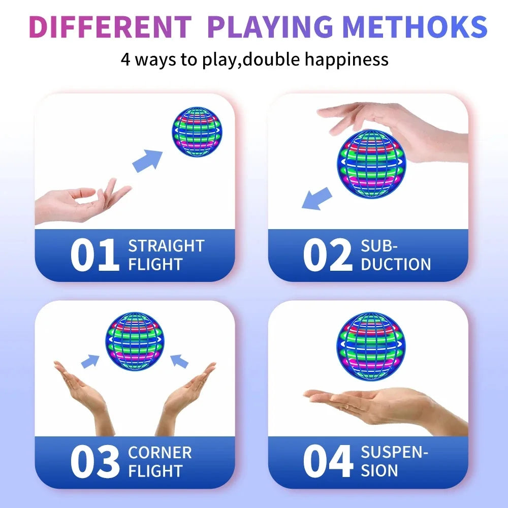 Flying ball, automatic spinning ball, dazzling LED lights, magic levitation, fan, UFO flying machine, toy, gift, game, sports ball