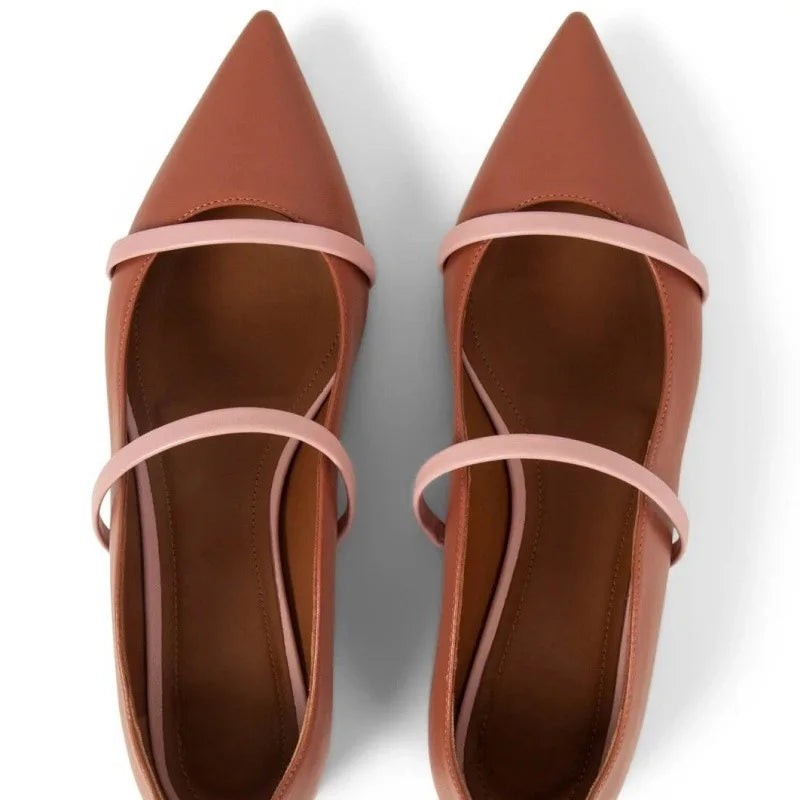 Fashion Women Autumn High Heels Shoes Pointed Toe Slip-On Square Heeled Ladies Pumps Ladies Metal Decoration Shallow Shoes